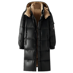 杉杉90鹅绒重磅加厚情侣装男女冬落肩宽松连帽长款过膝羽绒服外套