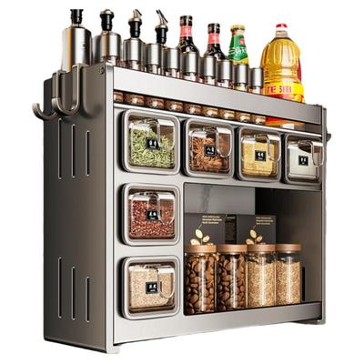 厨房调料置物架家用壁挂式免打孔多功能调味品罐收纳架墙上收纳盒