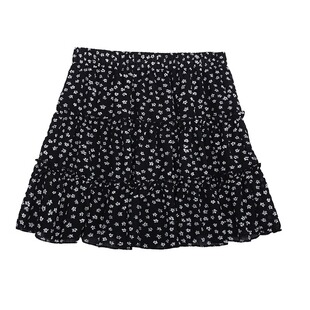 黑色碎花半身裙女春秋款胖mm200斤高腰显瘦a字裙甜辣风法式短裙子