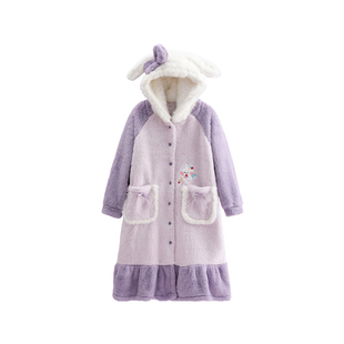 芬腾女士珊瑚绒睡袍连帽睡衣秋冬季新款布朗熊可爱休闲女款家居服