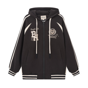 初中生咖色连帽卫衣新款秋冬季2025高中生外套大童青少年加厚女孩