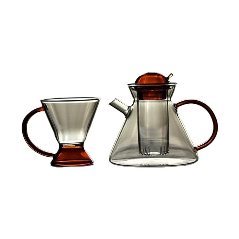玻璃茶壶法兹壶杯丹麦茶壶耐高温玻璃复古琥珀色凉水壶杯套组合
