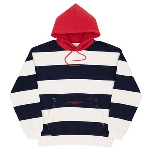 现货 YARDSALE AIRWAY英国滑板刺绣logo条纹拼接撞色套头帽衫情侣