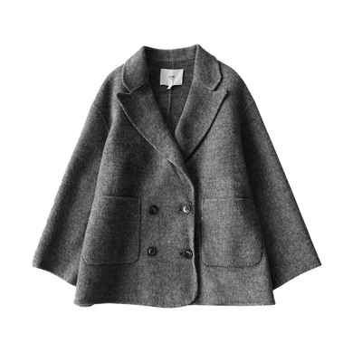 嘉茱莉羊毛小个子双面呢大衣
