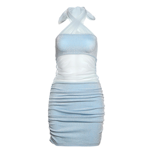 怪诞女孩 马卡龙蓝人鱼少女纯欲风 网纱挂脖吊带裙女 百搭包臀裙