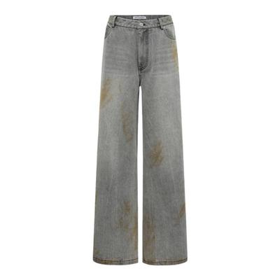 JAC FLEURANT新款灰色脏洗背后割破破洞直筒牛仔裤设计款