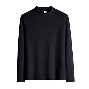 黑色纯棉半高领打底衫女修身内搭早秋长袖t恤加绒加厚保暖上衣服