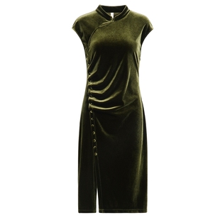 商场同款naivee纳薇25秋新款新中式丝绒旗袍连衣裙显瘦收腰轻礼服