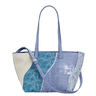 Desigual牛仔花卉拼接印花通勤休闲女士托特包单肩包