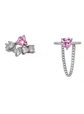 甜美粉色爱心开口戒指