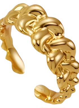 简约编织麻花素银耳圈耳扣女冷淡风耳环时尚气质18K金不掉色戒指