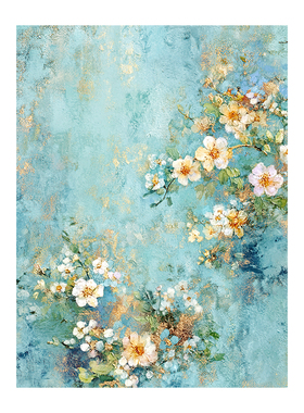 美式油画风蓝底繁花防窥玻璃贴