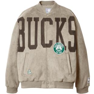 杰克琼斯男装NBA联名款雄鹿队秋冬刺绣字母篮球宽松棒球羽绒服款