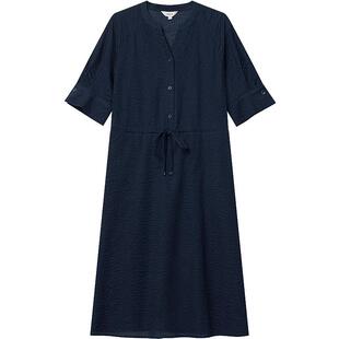 Hazzys哈吉斯夏季泡泡纱净色V领短袖连衣裙简约潮流时尚休闲女款