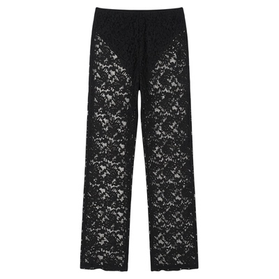 蕾丝透视拼接直筒裤女