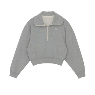 国内现货正品RECTO刺绣logo春季宽松通勤长袖短款灰色立领卫衣