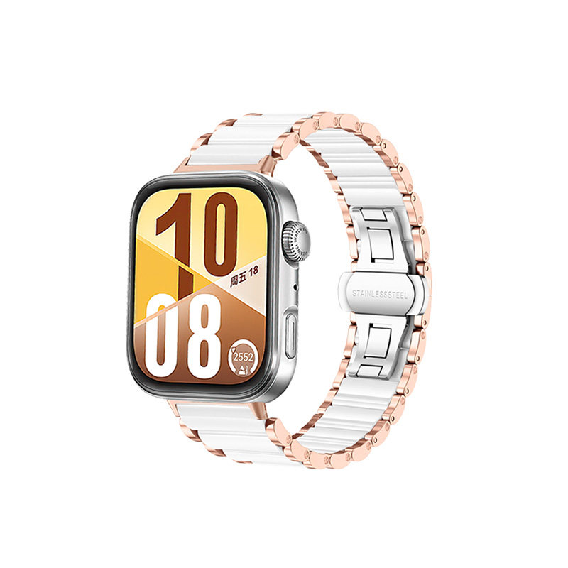 【真陶瓷】适用华为fit5表带女款三珠陶瓷腕带watch fit5pro高级感fit4夏季透气运动fit3智能时尚金属手表链 - 白底图