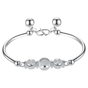 银手链银手镯999纯银女圆珠足银饰简约宫铃铛镯子小众设计开口