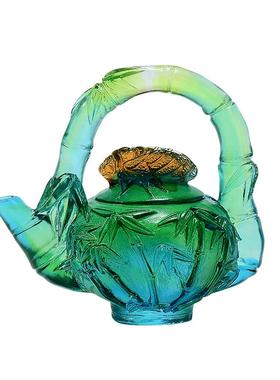 彩色古法琉璃莲花小茶壶摆件客厅前台桌面装饰摆放节日送礼工艺品