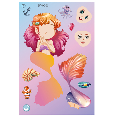 爆款美人鱼公主换脸贴纸儿童贴