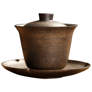 手工大号三才盖碗粗陶茶杯泡茶器敬茶碗陶瓷薄胎景德镇手抓壶家用