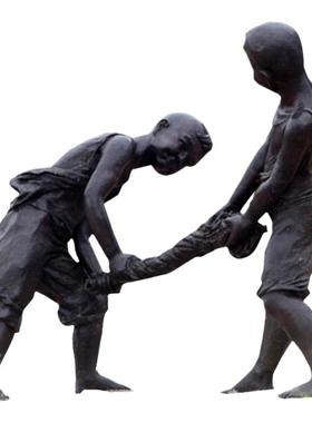 玻璃钢小孩人物雕像景观摆件仿铜