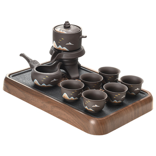 紫砂远山自动茶具套装家用轻奢高档石磨懒人泡茶神器茶壶功夫茶杯