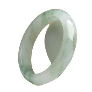 天然新疆天山翠雪翠飘花玉手镯女手镯正品玉石镯珠宝圈口圆条真玉