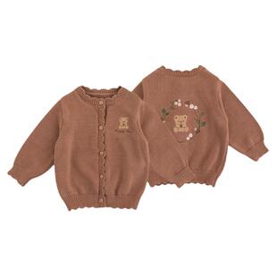YOUGE幼歌 婴幼儿卡通毛衣开衫秋冬新款宝宝森系浪漫圆领上衣