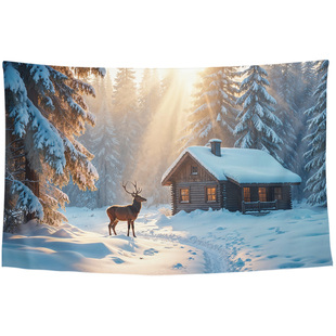 林中小屋孤独童话感治愈系隐世美学诗意装饰海报背景墙布挂布挂毯