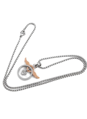 镶钻爱心天使情侣钛钢项链吊坠