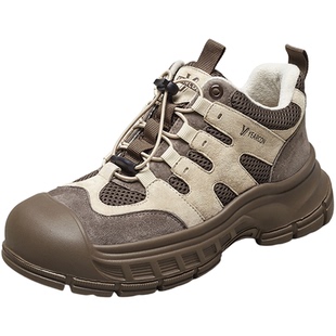 意尔康女鞋2025冬季加绒保暖丑萌老爹鞋户外休闲登山鞋厚底徒步鞋