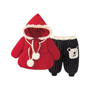 女童冬装2026新款套装儿童红色棉衣宝宝新年穿搭巨好看加绒两件套