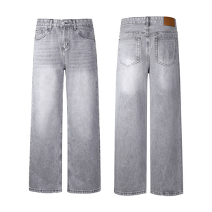 ALLFIT 简约A字直筒牛仔裤 Cleanfit宽松水洗复古黑灰休闲长裤男