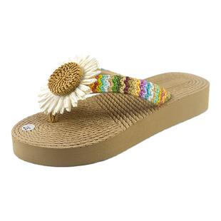 人字拖女夏季外穿仿草编花朵凉拖鞋海边度假时尚防滑夹脚沙滩拖鞋