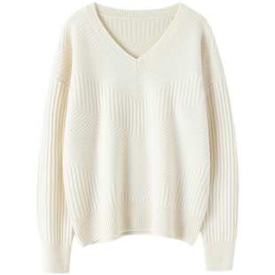 回头率高！重工搬针羊绒衫女V领套头纯羊绒毛衣宽松慵懒秋冬加厚