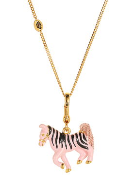 条纹粉色斑马吊坠项链流苏珐琅彩