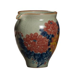 手绘牡丹公道杯 釉下五彩青花分茶器 写意画高端茶具陶瓷功道茶杯