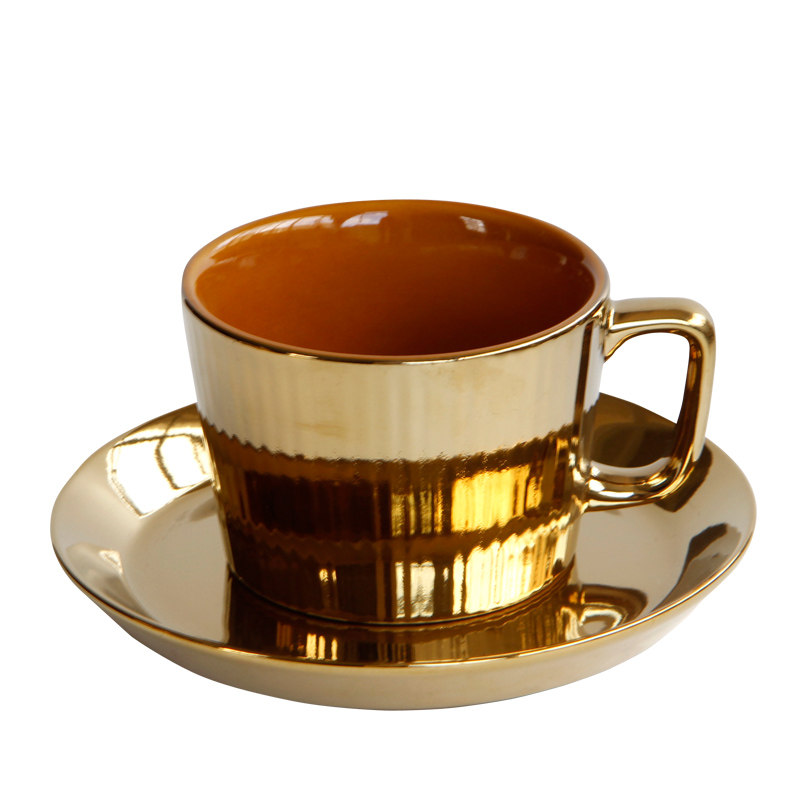 陶瓷咖啡杯碟套装镀金色马克杯家用杯子北欧简约牛奶杯下午茶杯