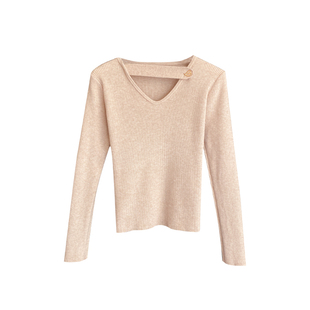 挂脖毛衣设计感女小众2025春秋新款锁骨小心机打底衫v领内搭上衣