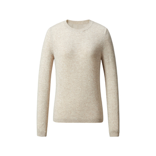 VER TOW卡其色亮片羊绒针织衫 简约保暖打底圆领套头羊毛衫女装