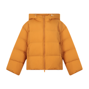 BLUEerror 南瓜色连帽加厚短款羽绒服女短款云朵感冬季保暖外套