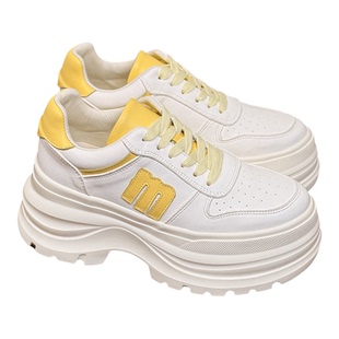 超轻真皮透气厚底8cm内增高10公分小白鞋女款2026新款春夏老爹鞋