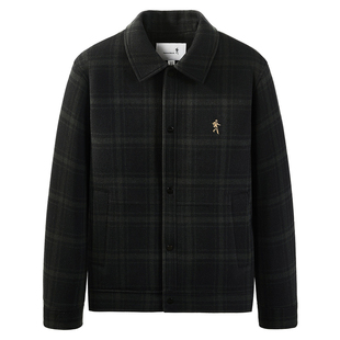 【鹅绒内胆】与狼共舞翻领羽绒夹克男2025秋冬新款格纹羊毛呢外套