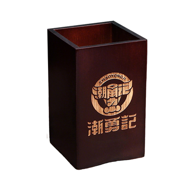 橡胶木方形筷子筒沥水定制logo