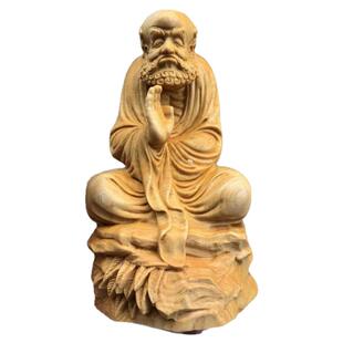 崖柏黄杨木雕静思达摩祖师人物佛像摆件家居佛堂供奉饰品木质工艺