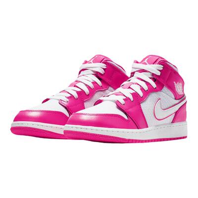 Air Jordan 1 Mid GS AJ1 女粉红白中帮休闲篮球鞋555112-611