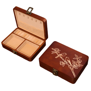 高档实木首饰盒戒指耳钉手镯收纳盒珠宝饰品盒带锁防氧化新复古风