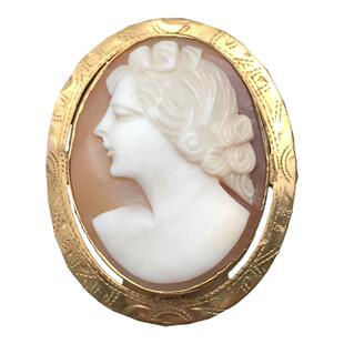 Vintage古董首饰维多利亚风格贝雕陶瓷人像水晶大毛衣中古胸针F4