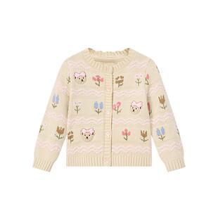 TeenieWeenie Kids小熊童装舒适秋冬季女宝宝甜美提花开衫毛衣